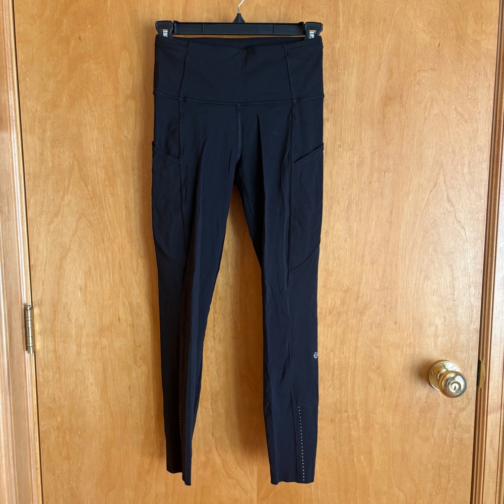 Lululemon‎ Speed Up Tight Women 4 Black Running Leggings Pockets Reflective 28"